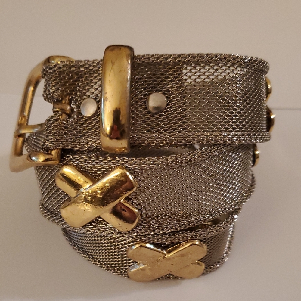 New Gold X and Silver Mesh Metal Women's Belt In 3 Sizes 28", 31" & 34"